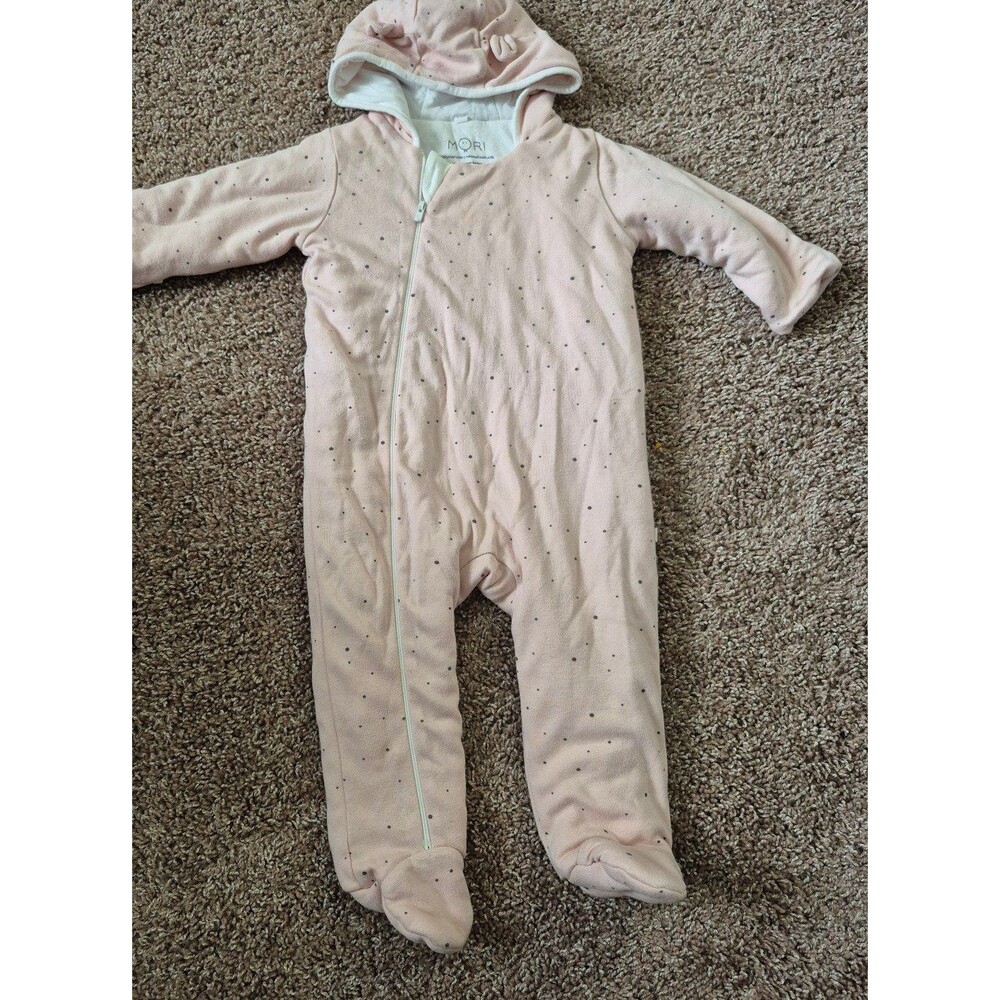 Mori baby pramsuit size 6-12M months pink polka dots